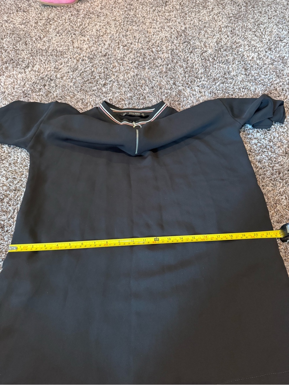 Zara Basic Black Oversized Tunic Shirt Dress Dolman Short Sleeve Zip M - Picture 8 of 8